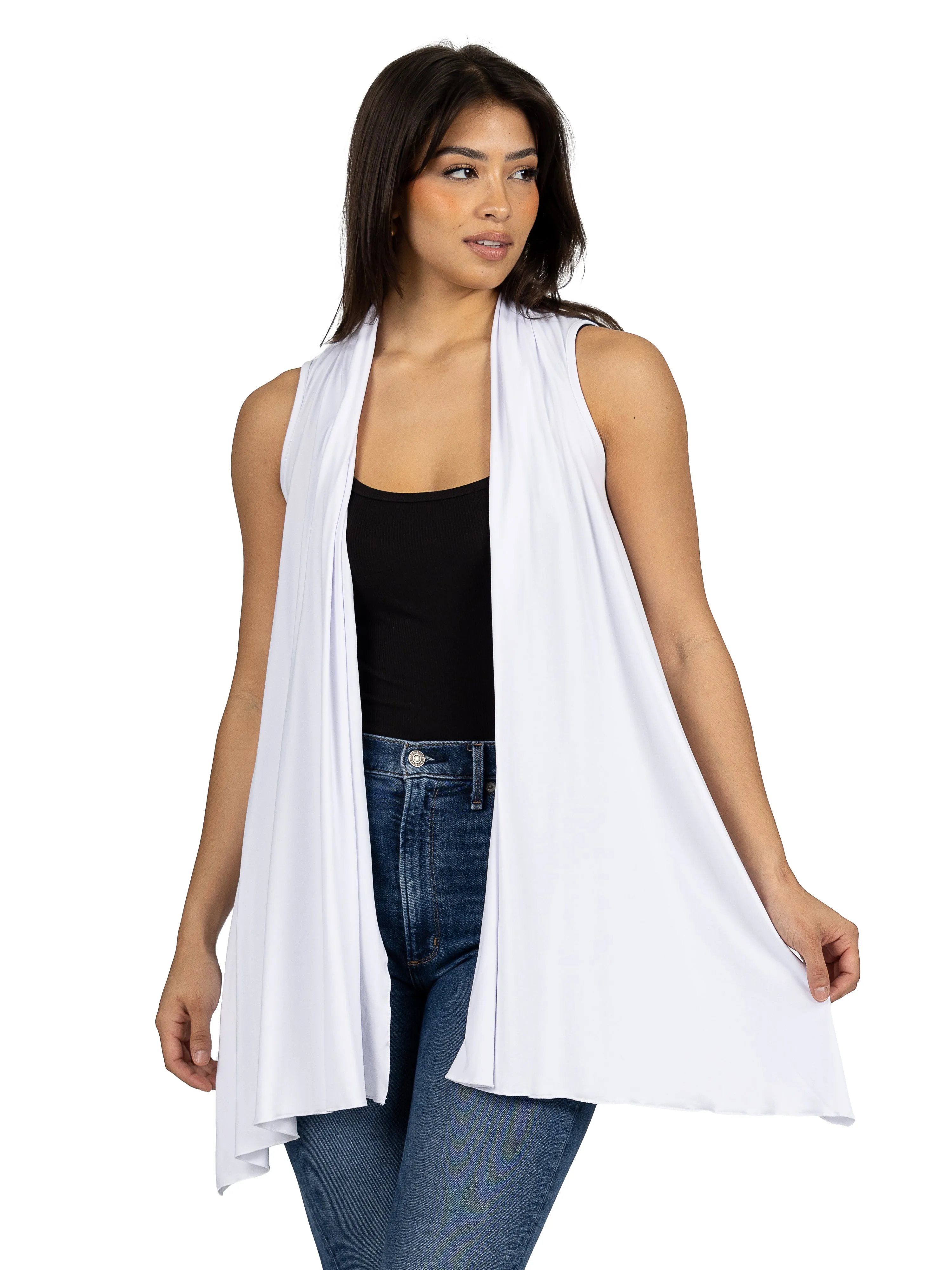 Draped Open Front Sleeveless Cardigan Vest