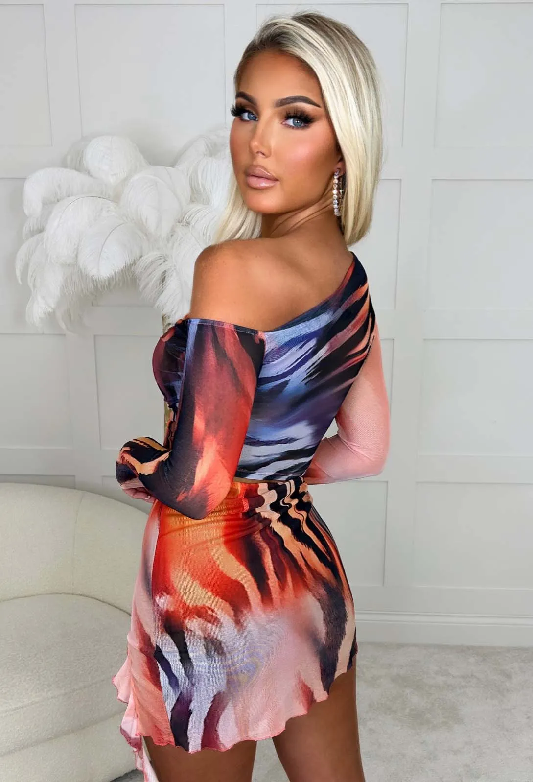 Drive Them Wild Orange Animal Print Mesh Mini Skirt Co-Ord Set