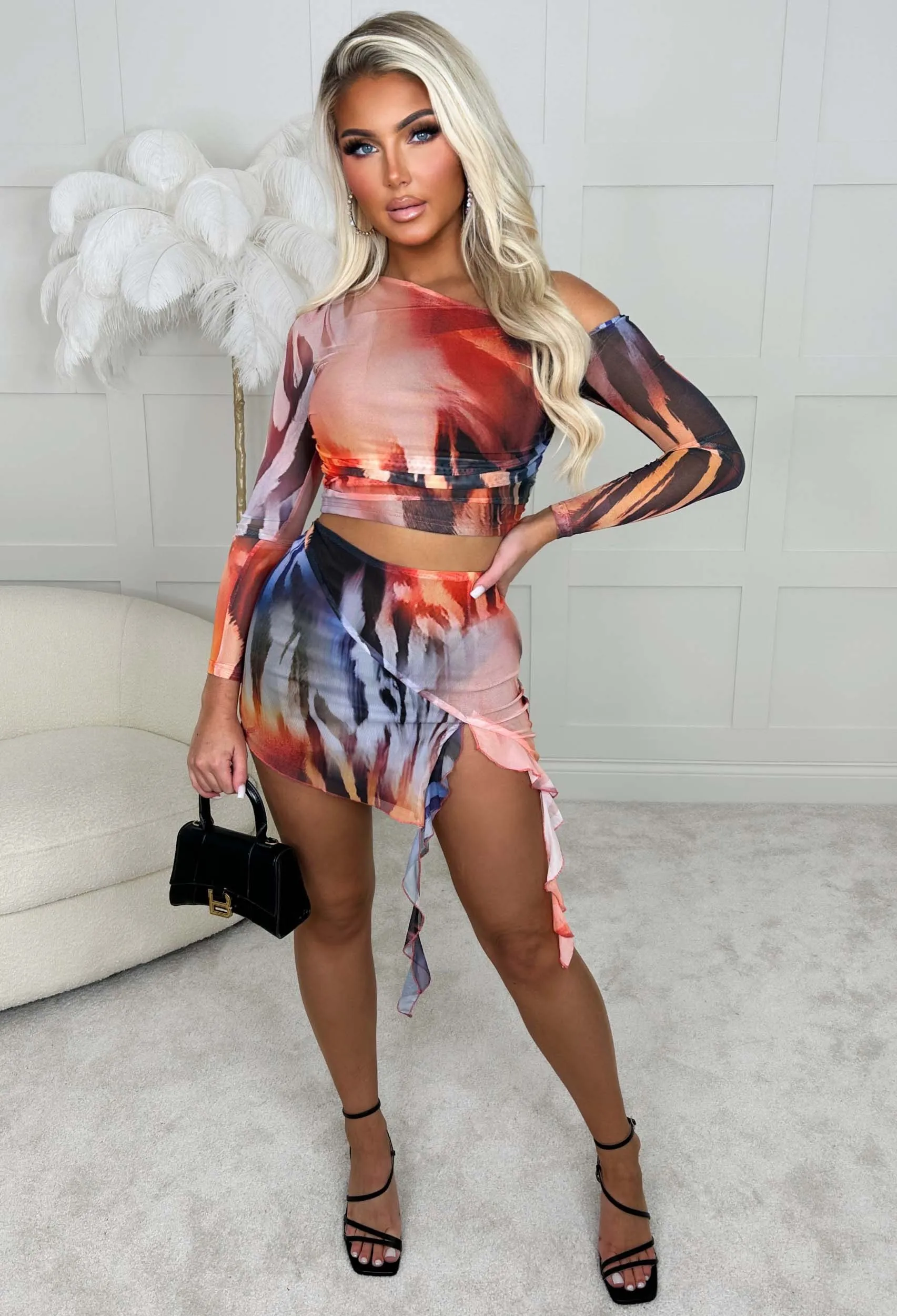 Drive Them Wild Orange Animal Print Mesh Mini Skirt Co-Ord Set