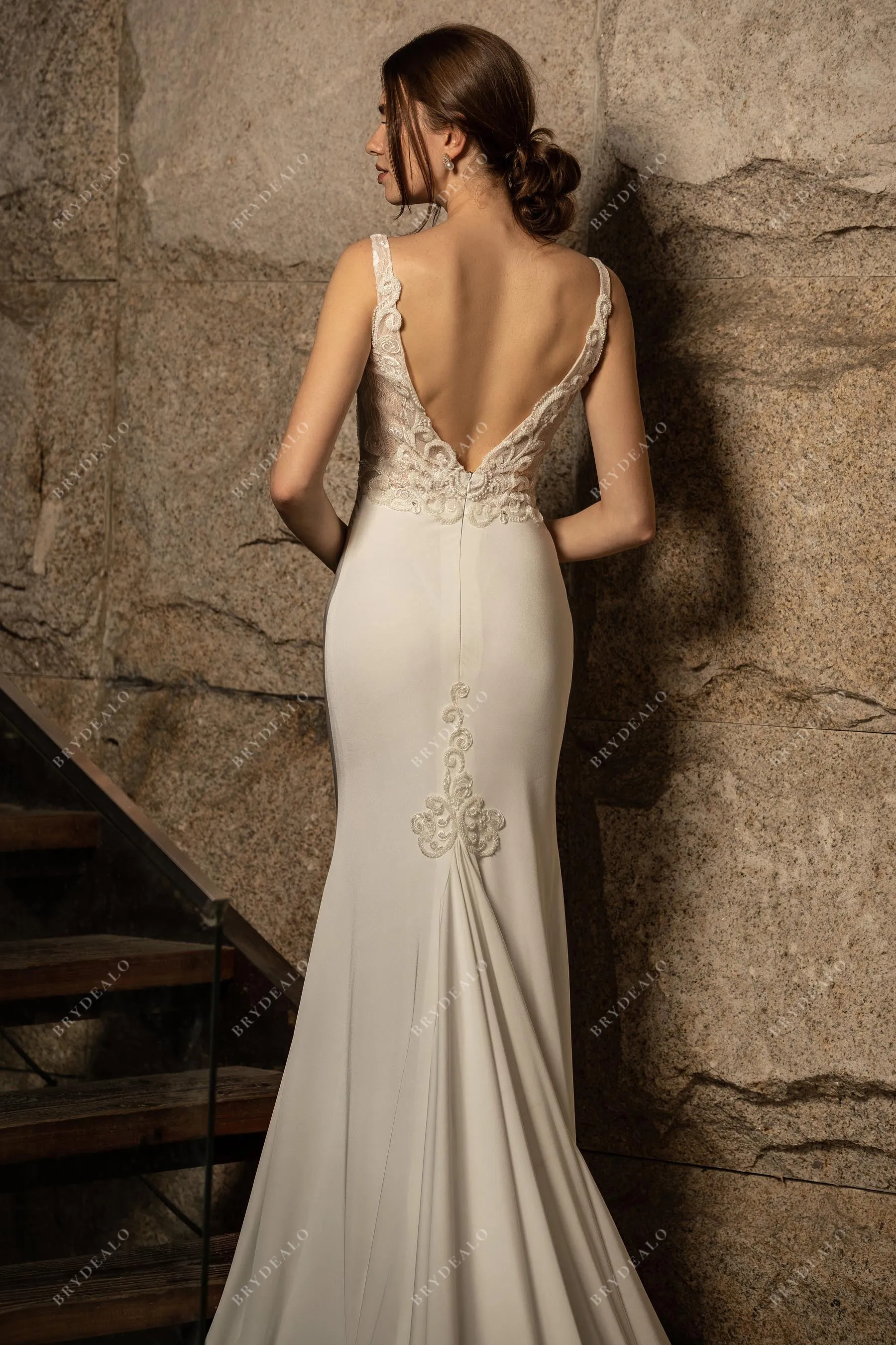 Elegant Beaded Lace Satin Mermaid Wedding Dress