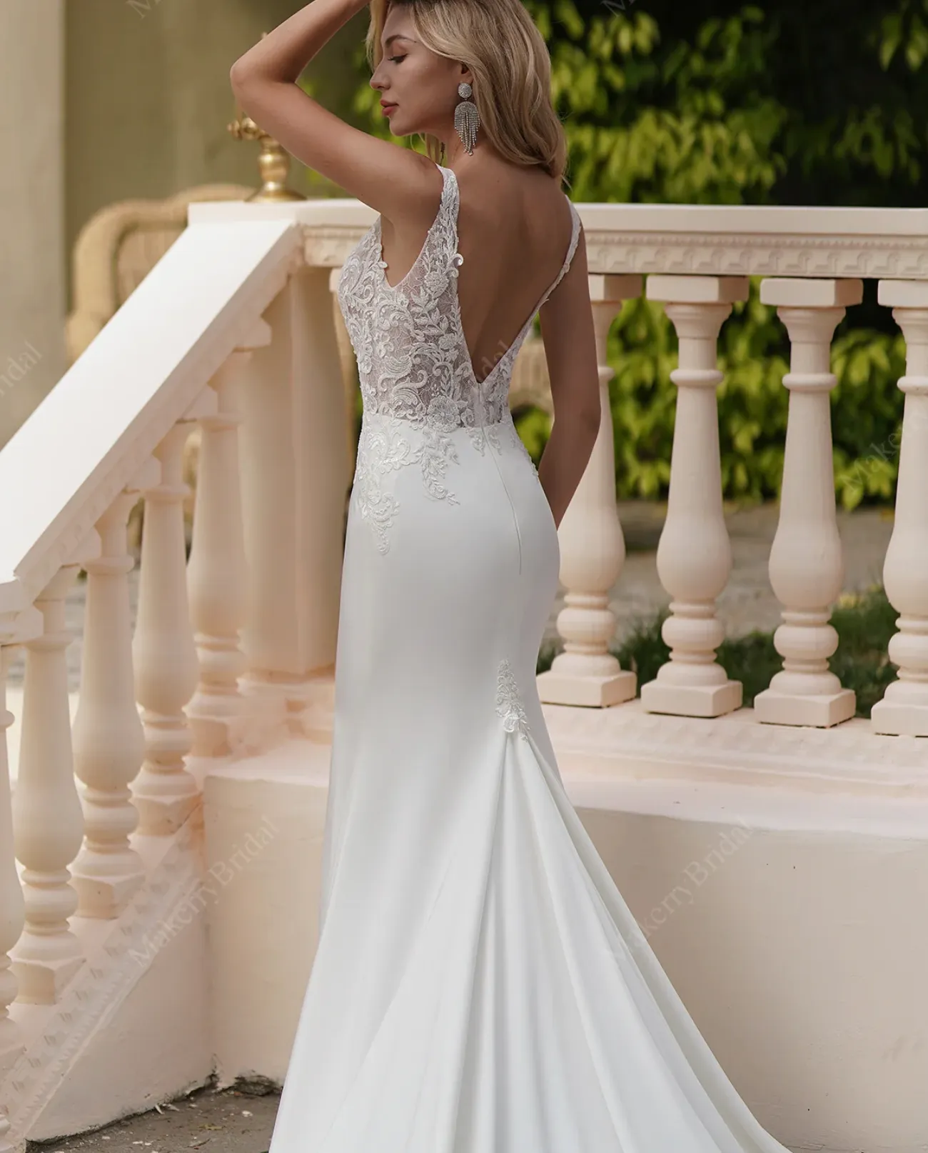 Elegant Beaded Lace Satin Mermaid Wedding Dress