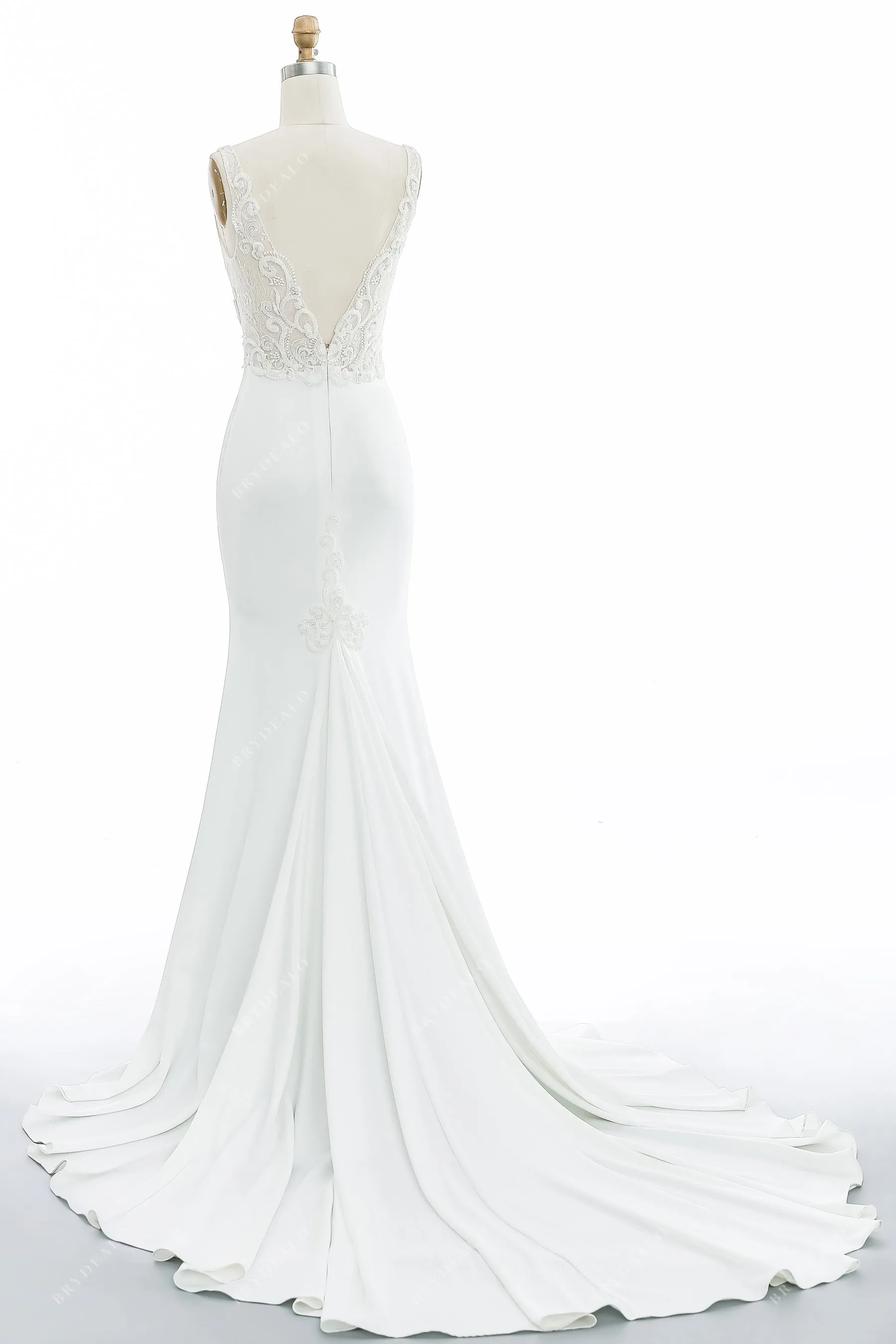 Elegant Beaded Lace Satin Mermaid Wedding Dress