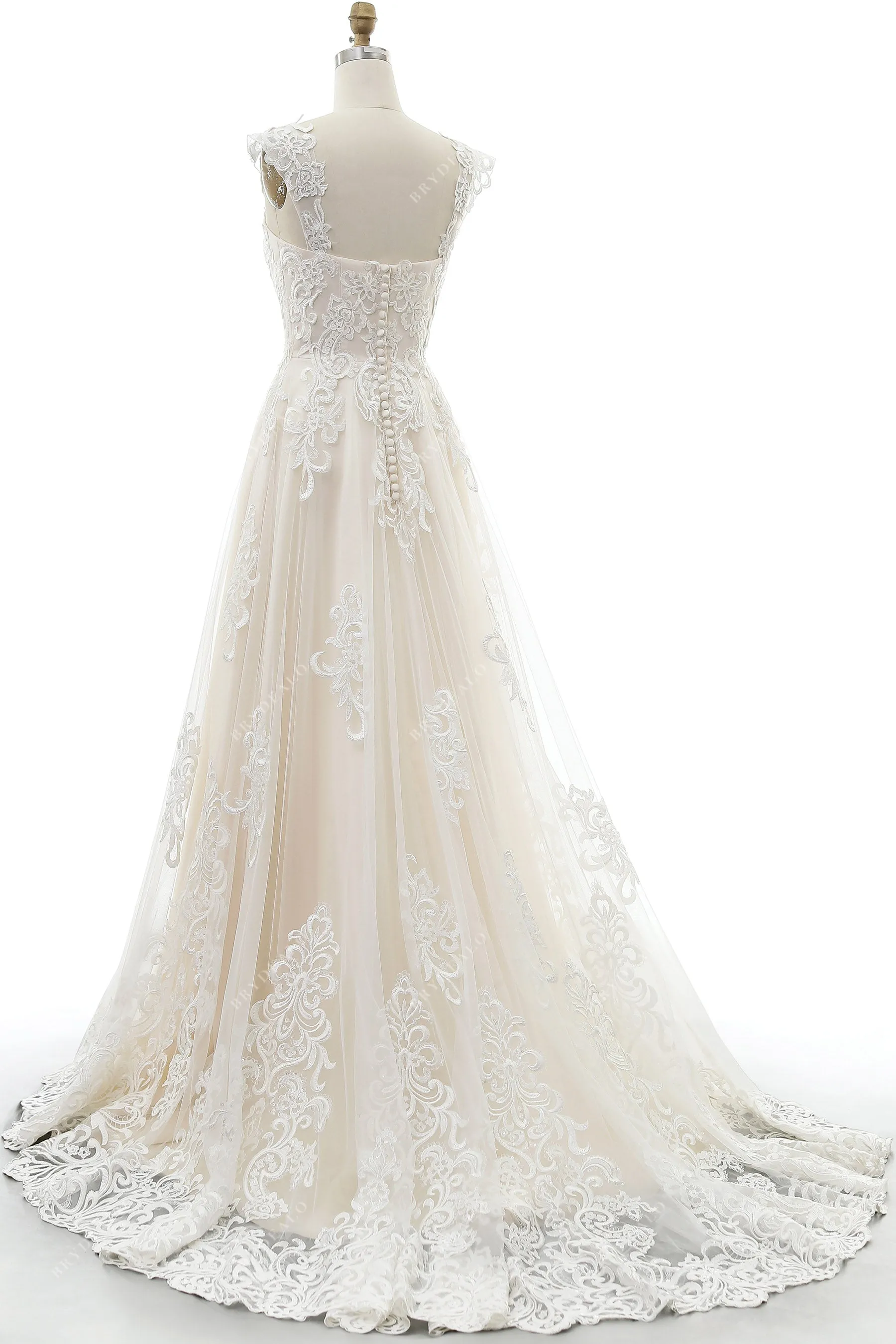 Elegant Lace Strap Sweetheart Neck Garden Champagne A-line Wedding Dress