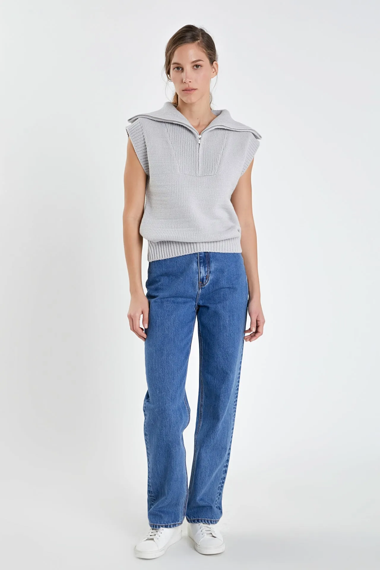 English Factory - Zip Mock Neck Knit Vest