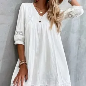 European And American V-neck Minimalist Casual Vacation Dress