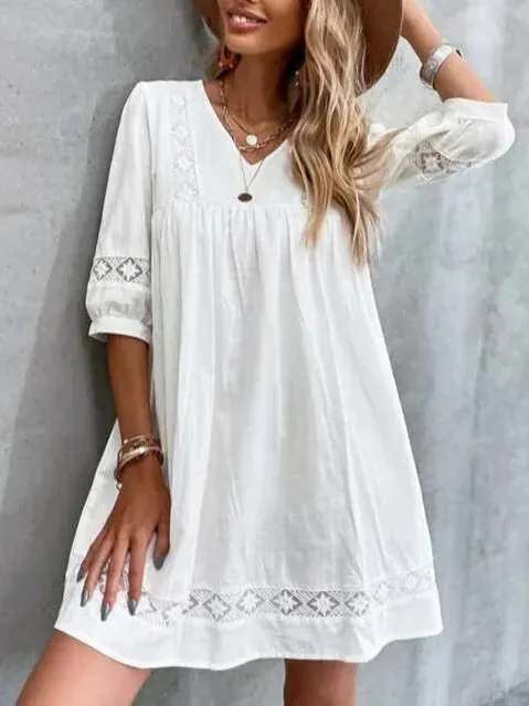 European And American V-neck Minimalist Casual Vacation Dress