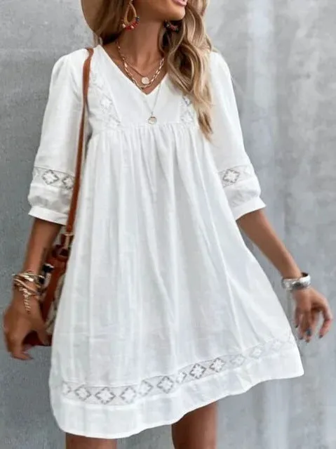 European And American V-neck Minimalist Casual Vacation Dress