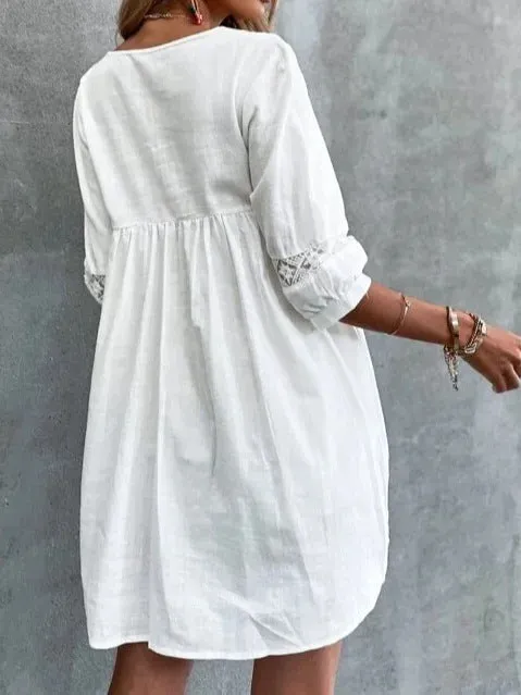 European And American V-neck Minimalist Casual Vacation Dress