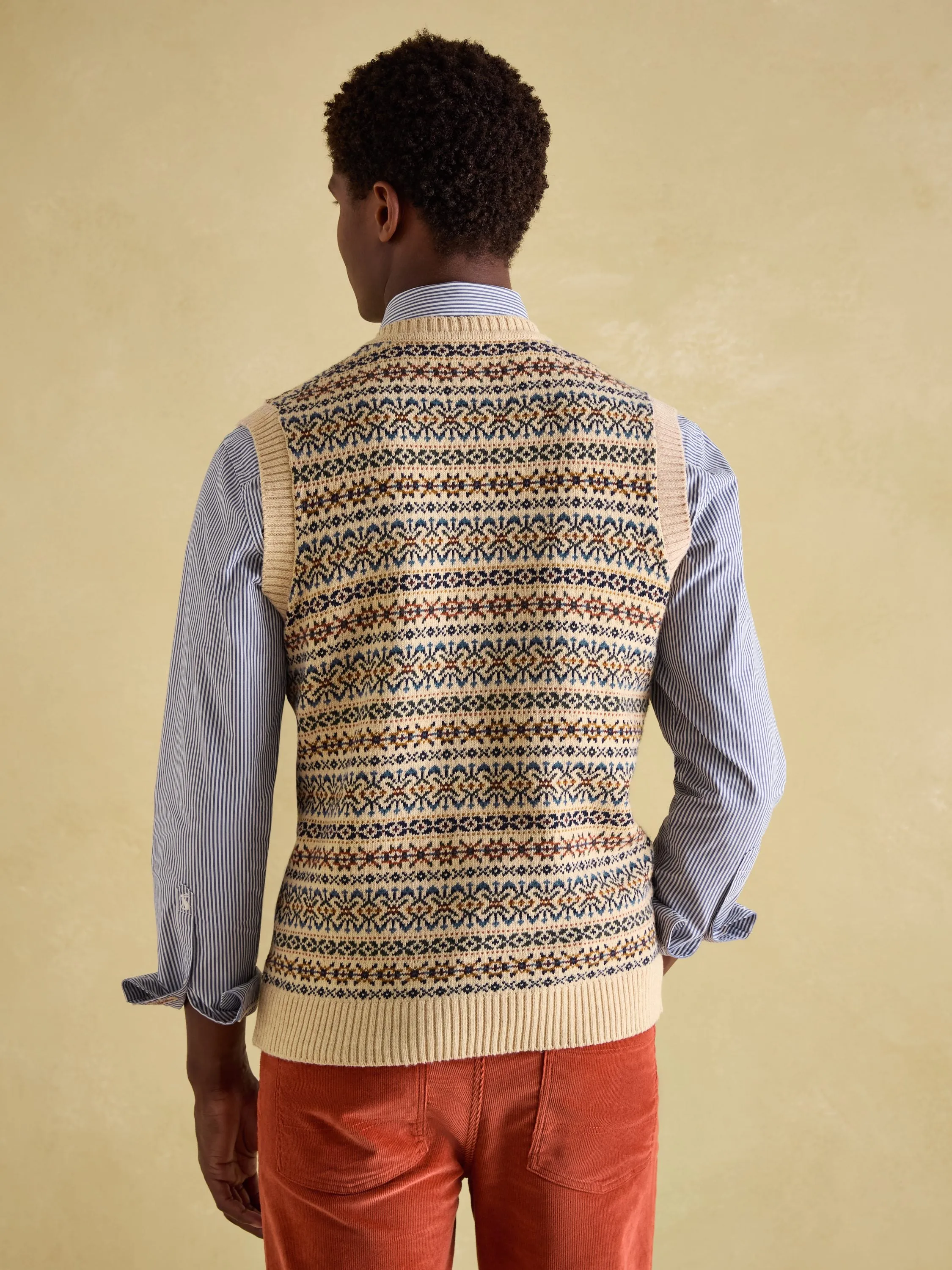 Fair Isle Cream Knitted Vest Contains Merino Wool