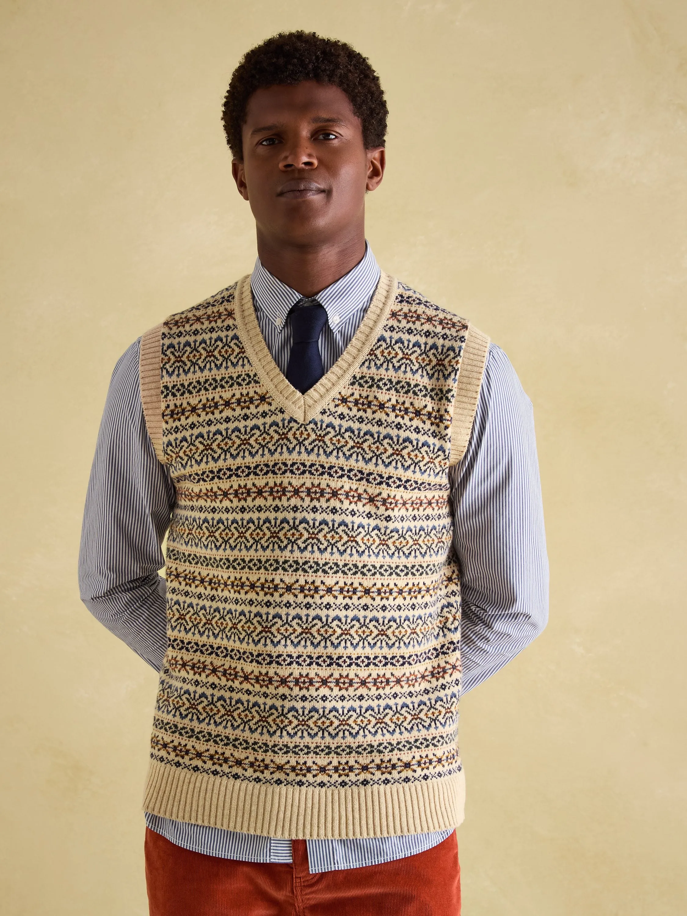 Fair Isle Cream Knitted Vest Contains Merino Wool