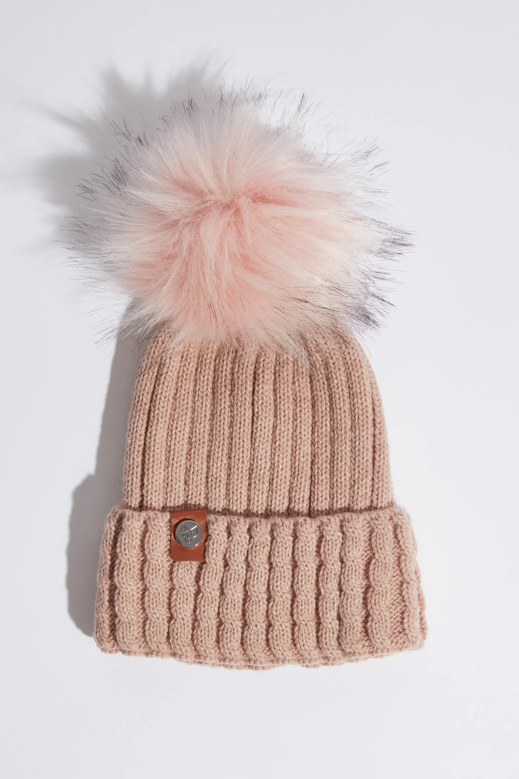 Faux Boston Pom Pom Hat - Blush