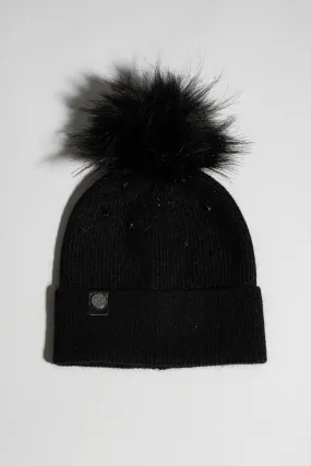 Faux Elvie Pom Pom Hat - Black