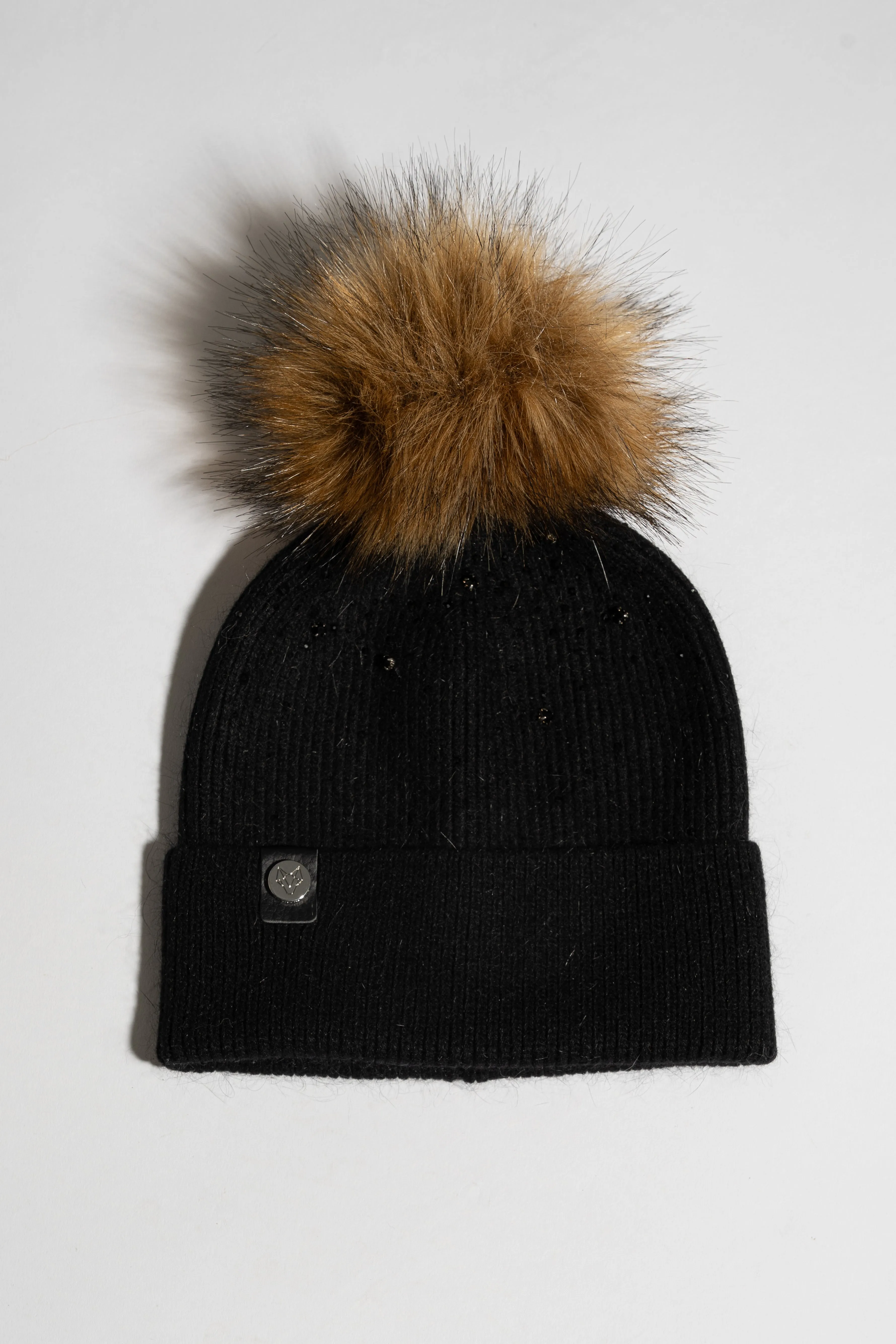 Faux Elvie Pom Pom Hat - Black