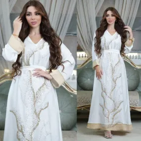 Flowy Ladies Muslim Robe with Gold Sequin Embroidery