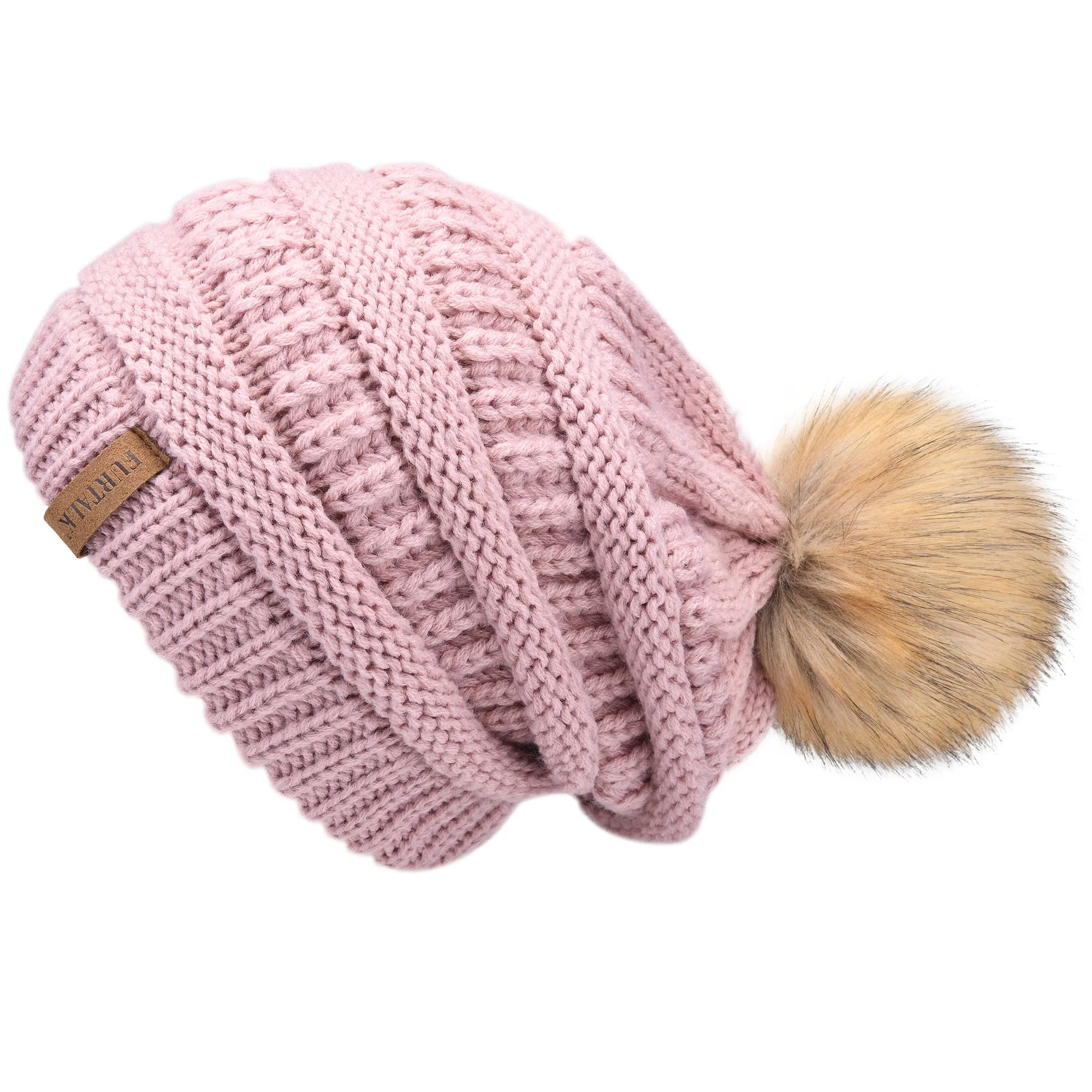 FURTALK Winter Women Slouchy Faux Fur PomPom Hats  Drop Shipping A003