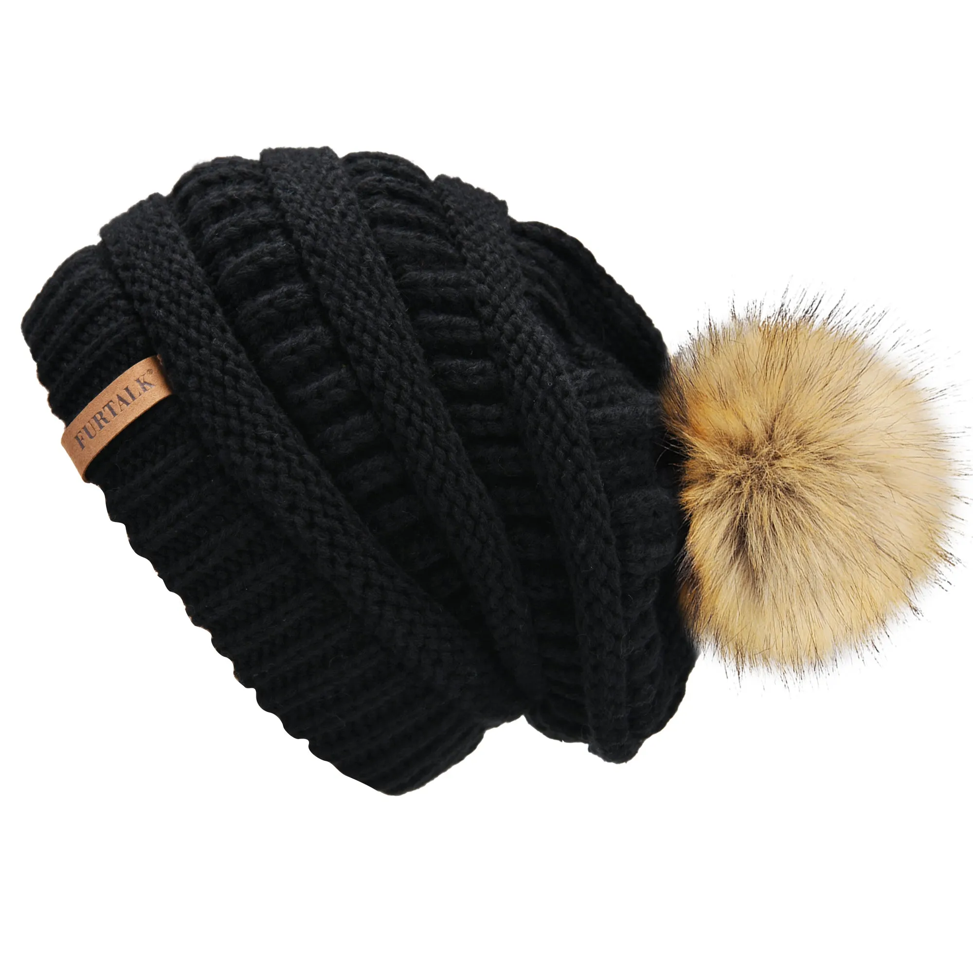 FURTALK Winter Women Slouchy Faux Fur PomPom Hats  Drop Shipping A003