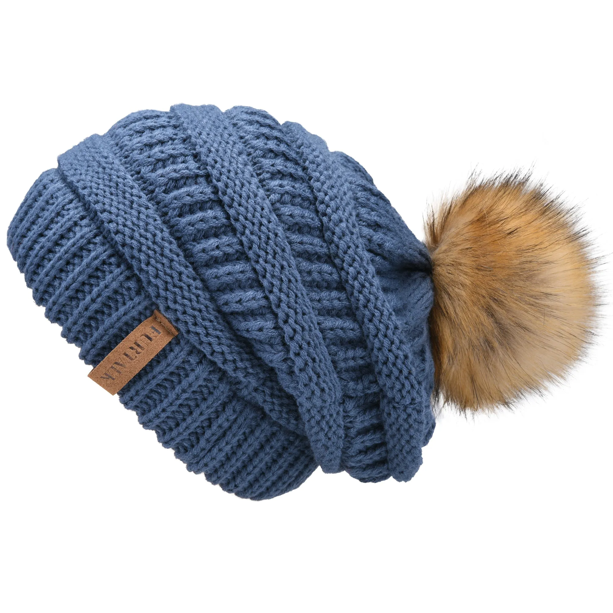 FURTALK Winter Women Slouchy Faux Fur PomPom Hats  Drop Shipping A003