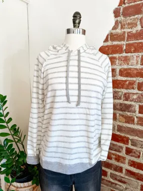 Gabby Stripped Hoodie in Grey and White