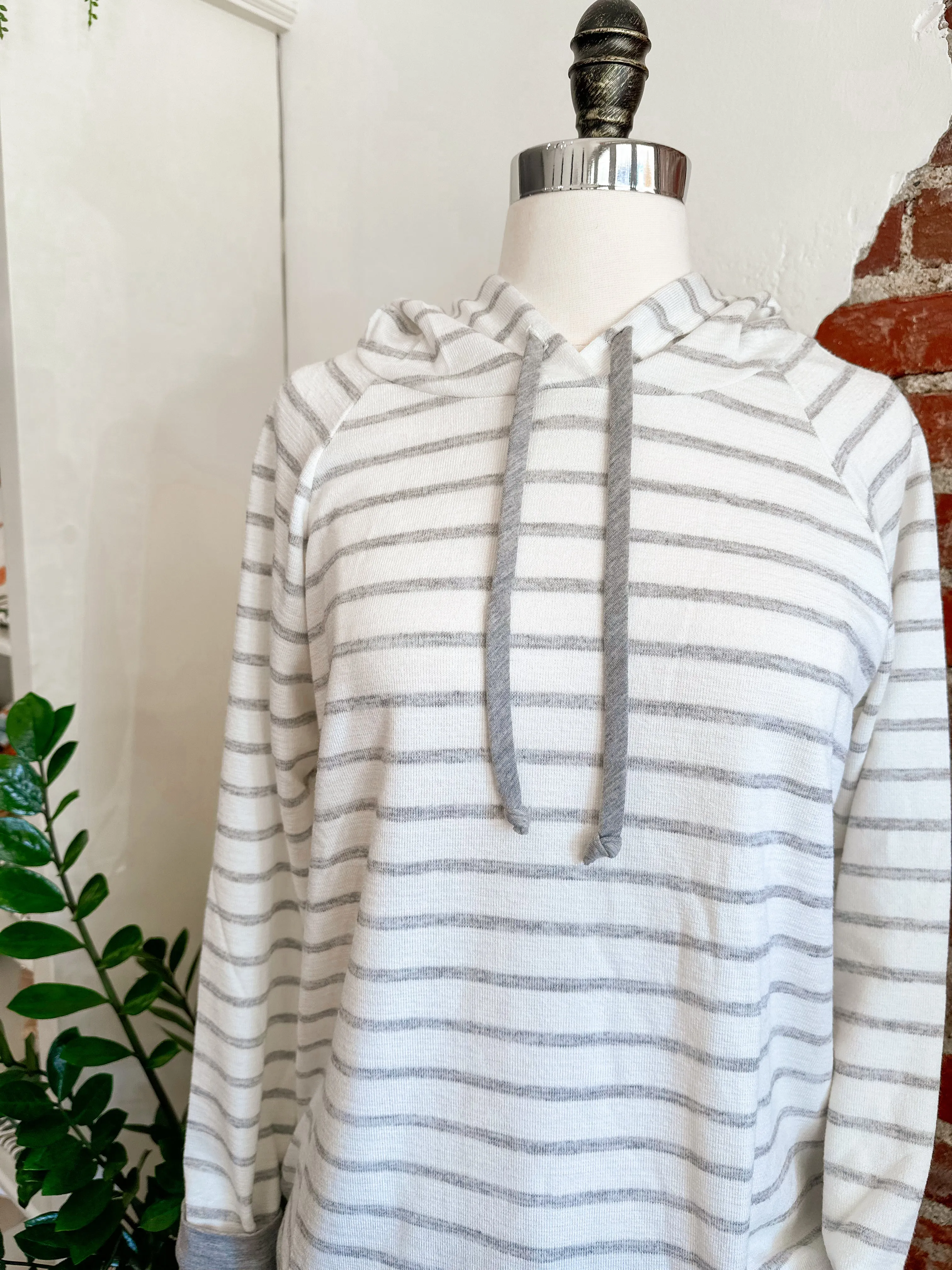 Gabby Stripped Hoodie in Grey and White