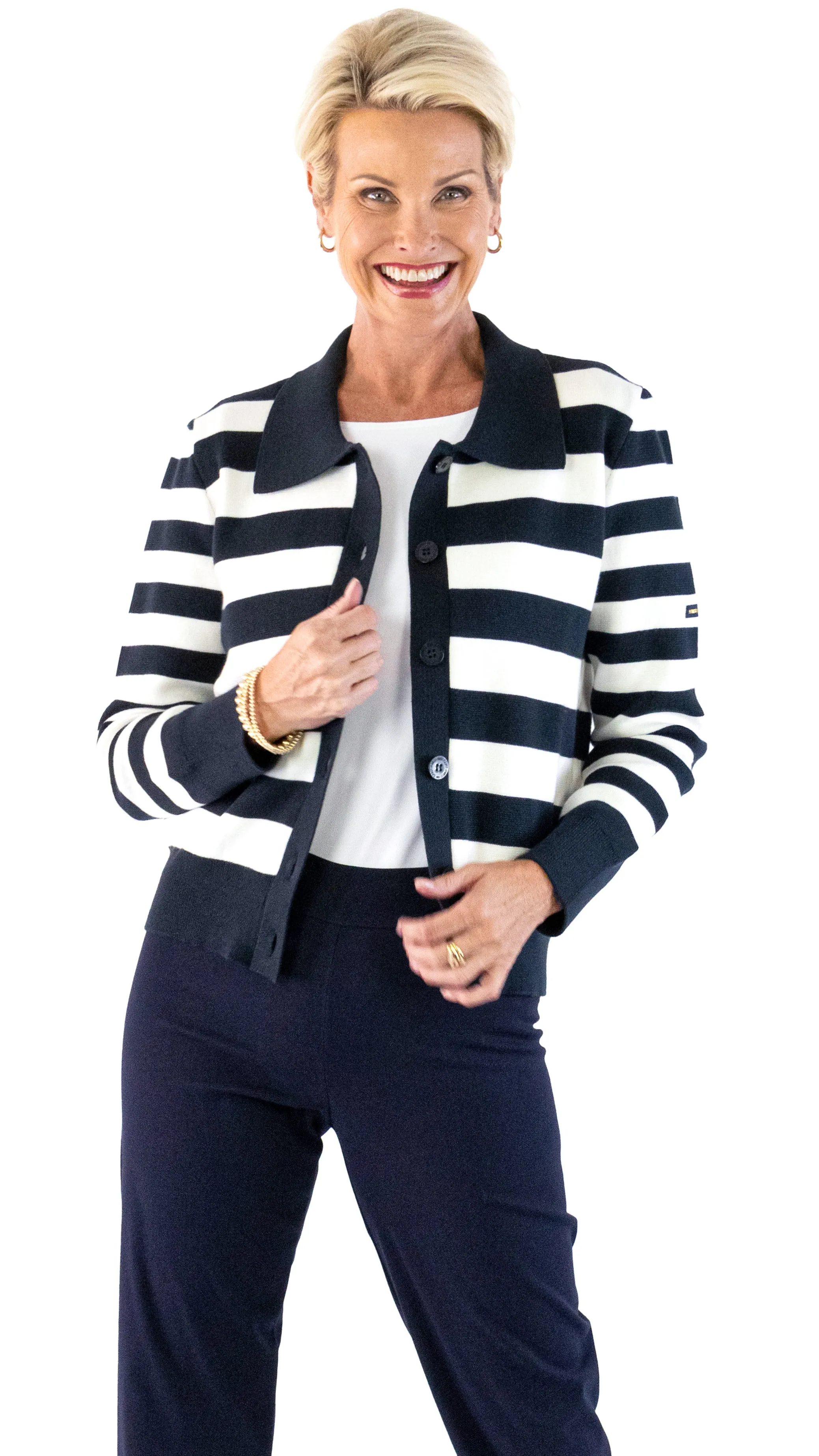 Galway Stripe Cardigan - Navy / Ecume