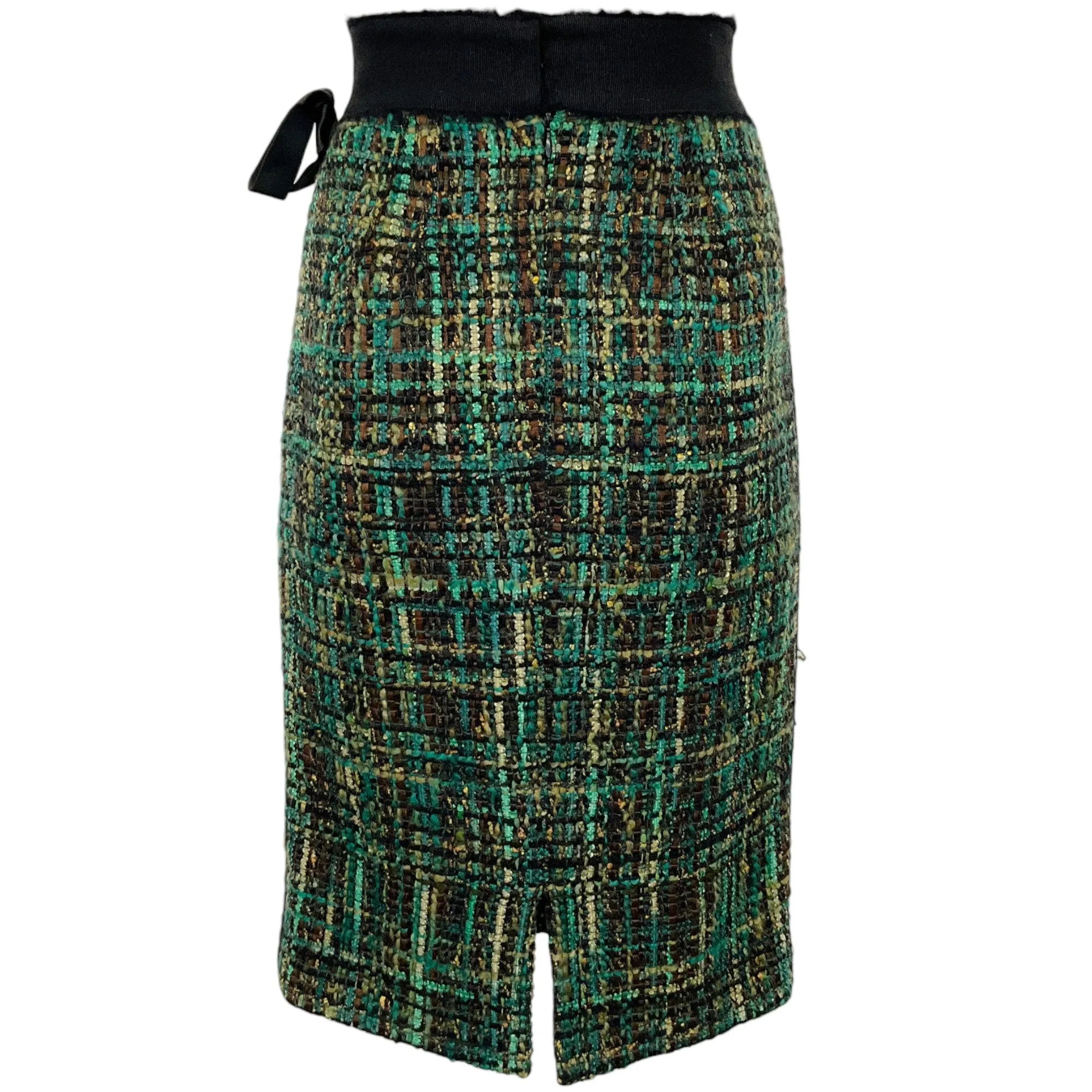 Giambattista Valli Greed Tweed Skirt with Frayed Grosgrain Waistband