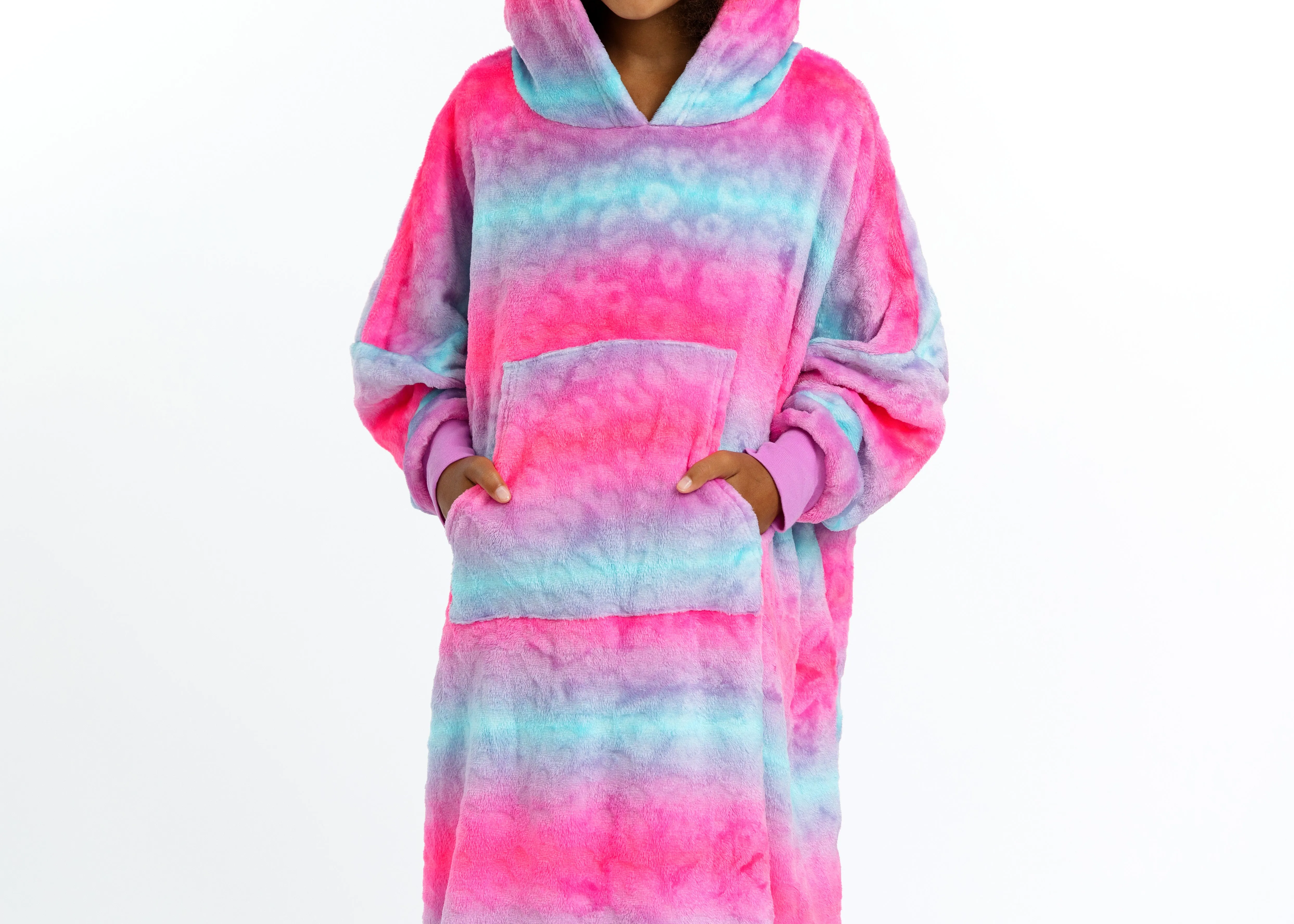 Girls Ombre Leopard Wearable Cozy Fleece Blanket Hoodie