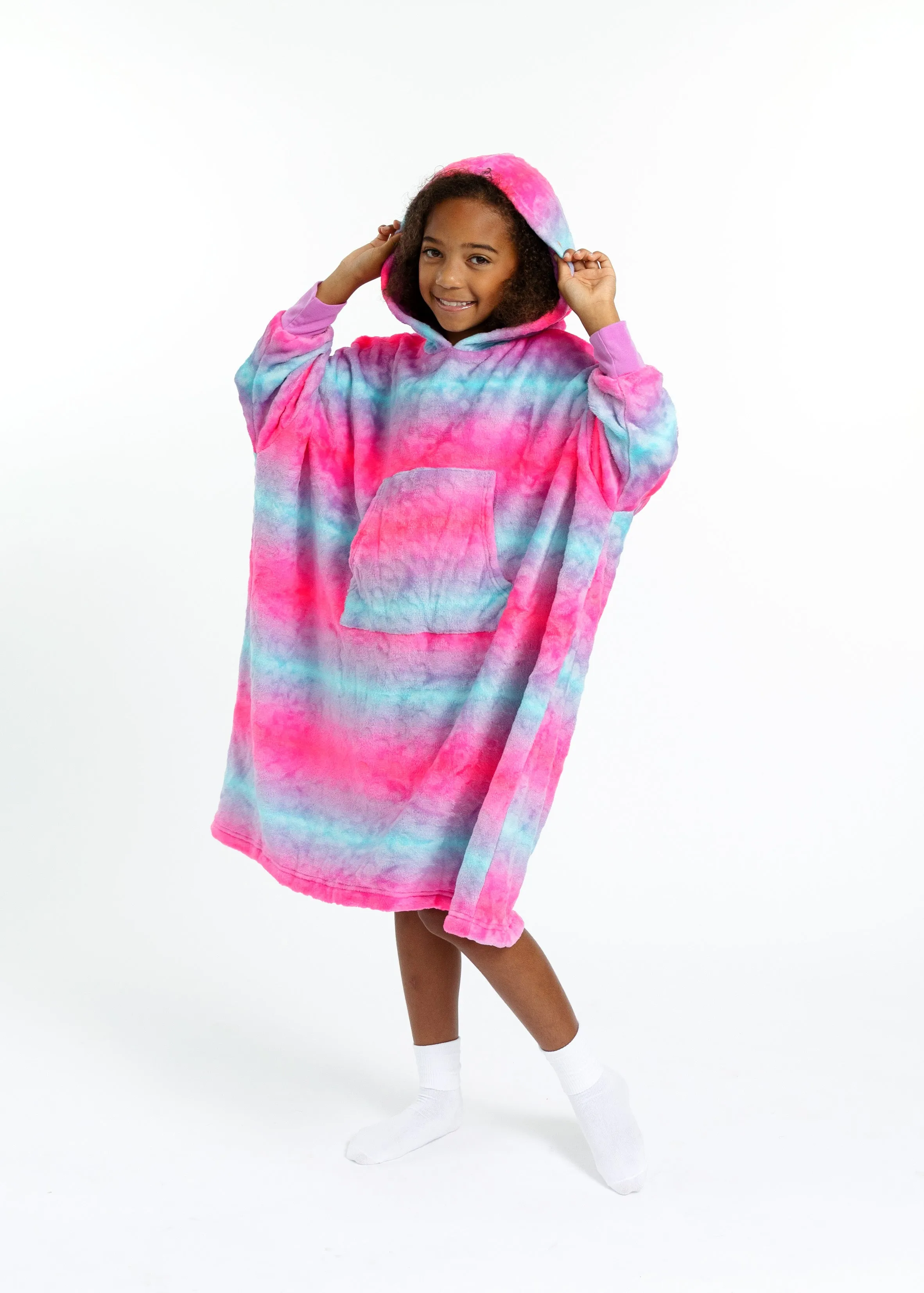 Girls Ombre Leopard Wearable Cozy Fleece Blanket Hoodie