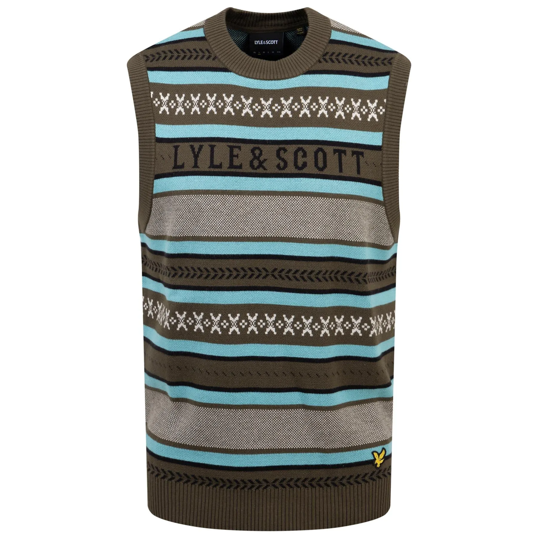 Glen Fair Isle Cotton Knit Crew Neck Vest Olive - AW23