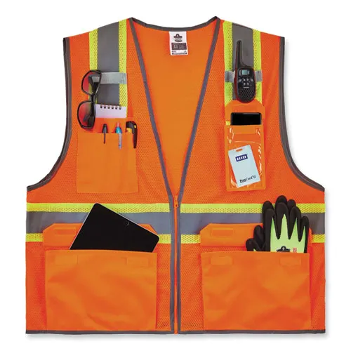 Glowear 8246z Class 2 Two-tone Mesh Reflective Binding Zipper Vest, Polyester, 2xl/3xl, Orange, Ships In 1-3 Business Days