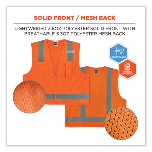 Glowear 8249z Class 2 Economy Surveyors Zipper Vest, Polyester, 4x-large/5x-large, Orange, Ships In 1-3 Business Days