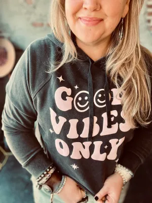 Good Vibes Only Crop Hoodie - Black