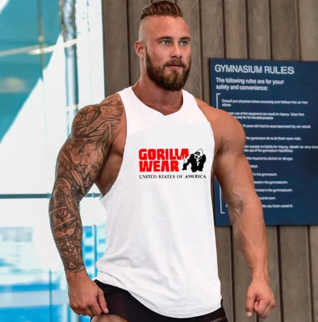 Gorilla wear fashion cotton sleeveless tank top men Fitness muscle shirt mens singlet Bodybuilding workout gym vest fitness men