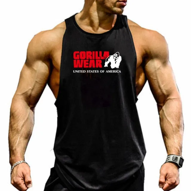 Gorilla wear fashion cotton sleeveless tank top men Fitness muscle shirt mens singlet Bodybuilding workout gym vest fitness men