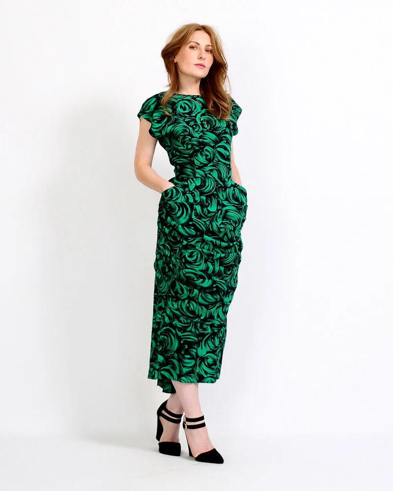 Green Roses Draped Dress