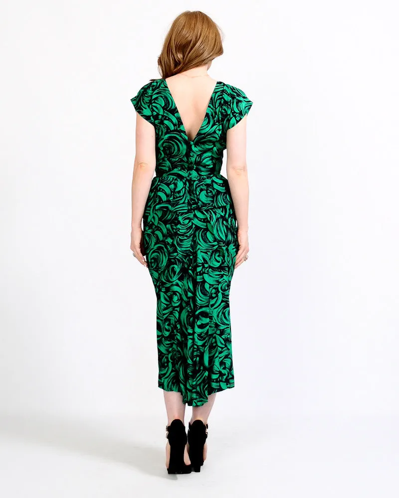 Green Roses Draped Dress