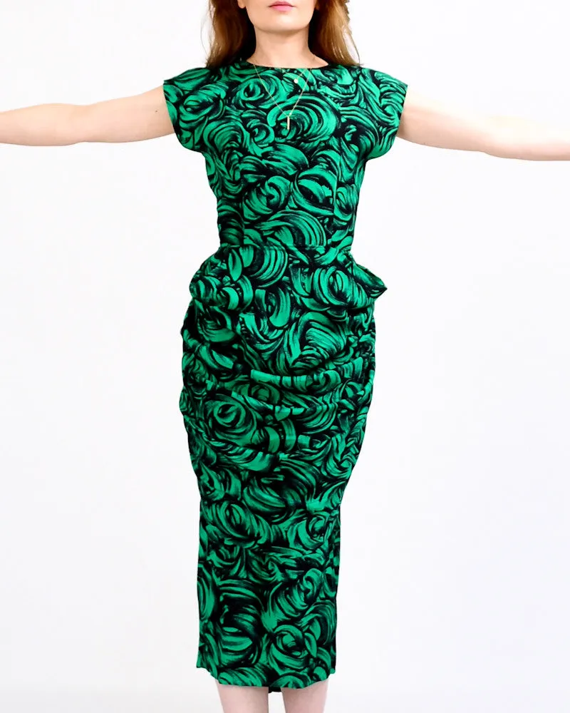 Green Roses Draped Dress