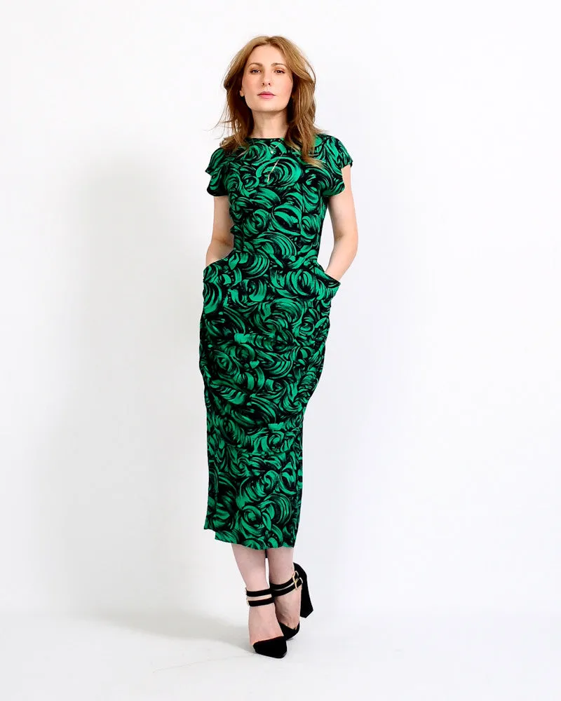 Green Roses Draped Dress