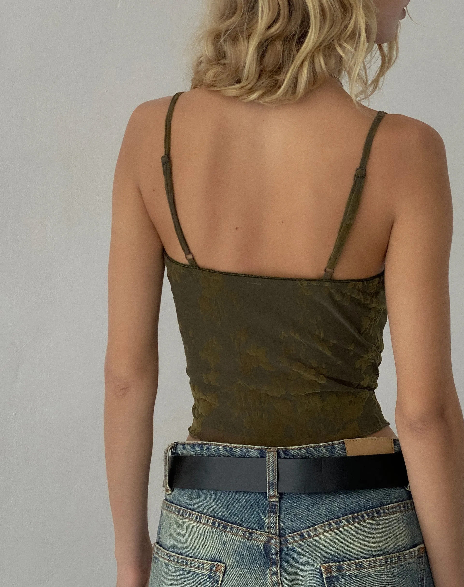 Halusi Crop Top in Abstract Botanic Dark Olive