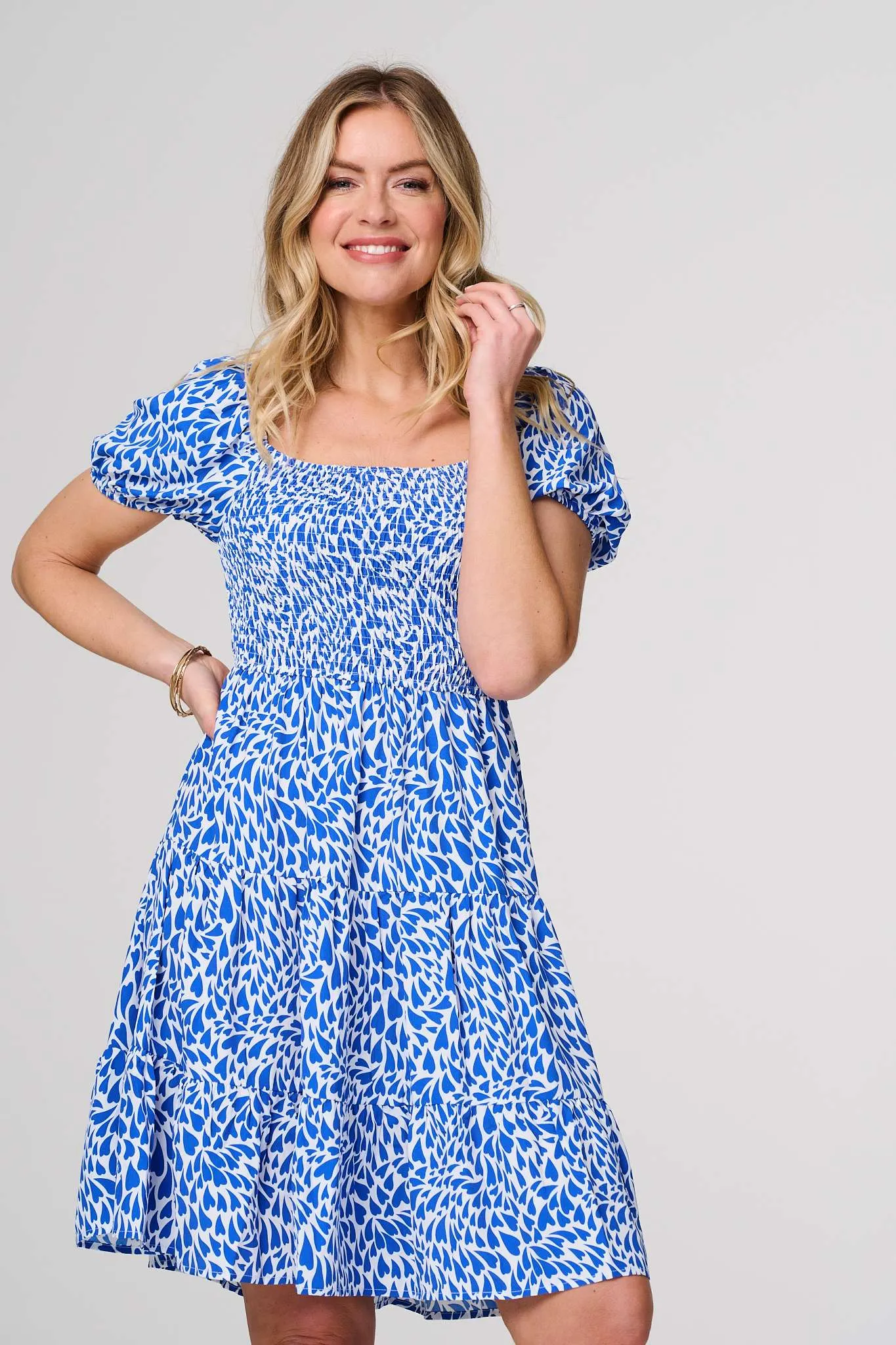 Heart Print Knee Length Smock Dress