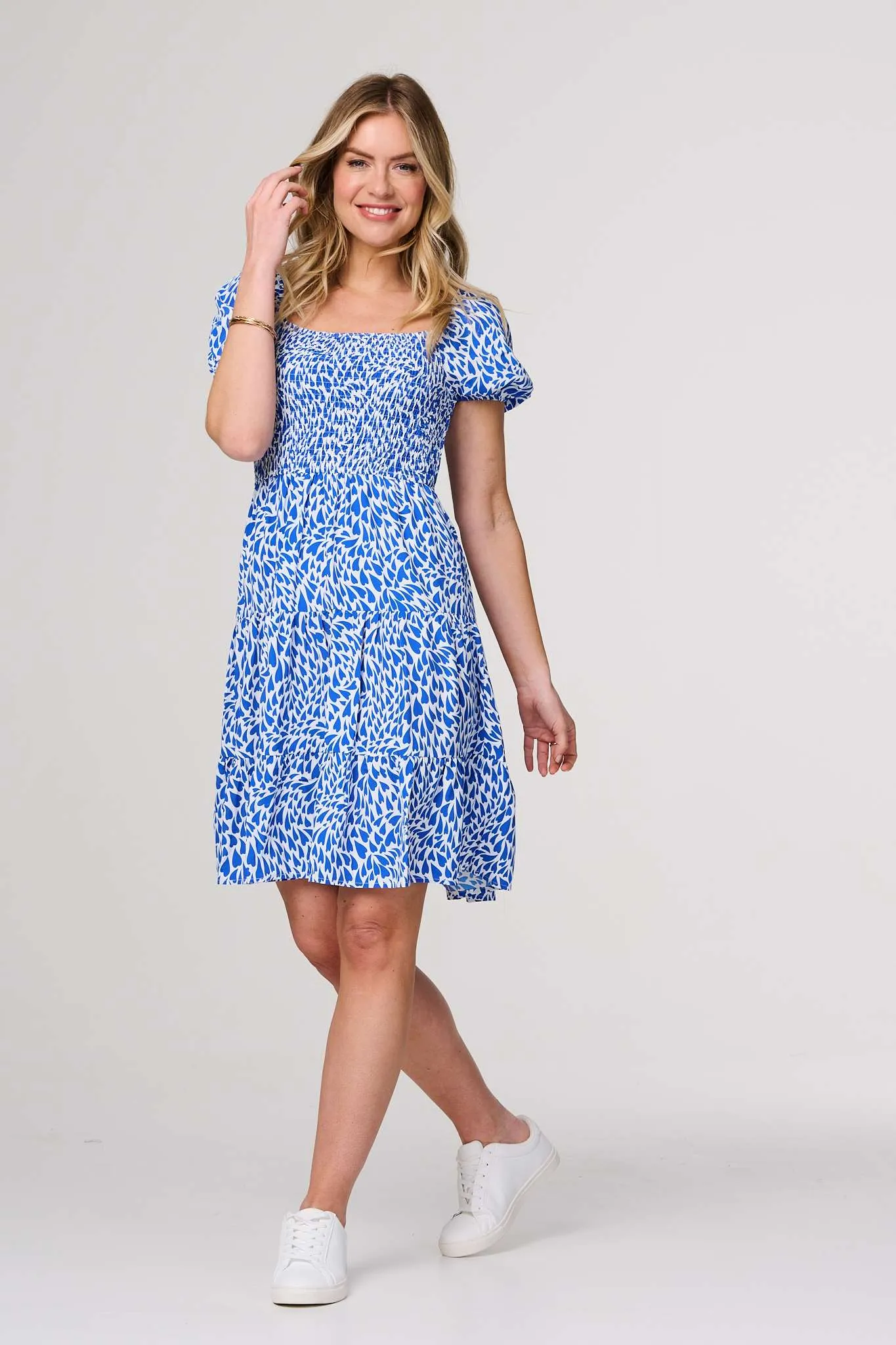 Heart Print Knee Length Smock Dress