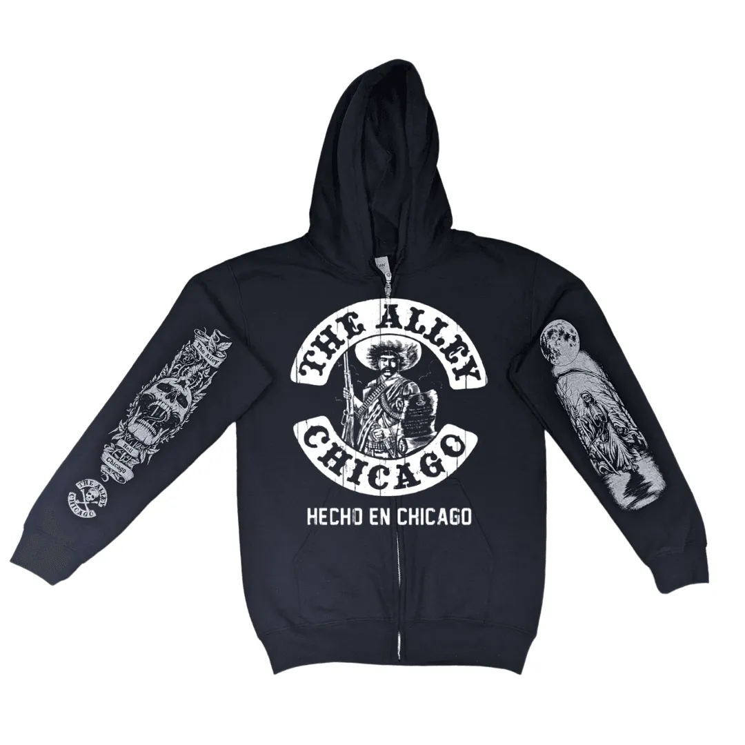 Hecho En Chicago Zip Up Hoodie with Printed Sleeves