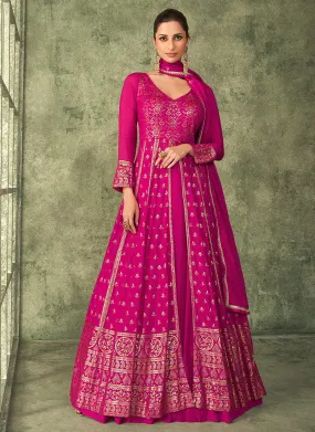 Hot Pink Sequence Embroidery Slit Style Anarkali Lehenga