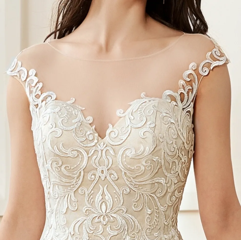 Illusion A-Line Scoop Neckline Lace Bridal Gown