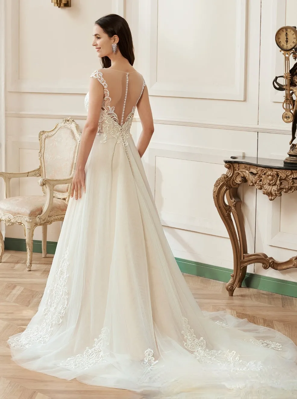 Illusion A-Line Scoop Neckline Lace Bridal Gown