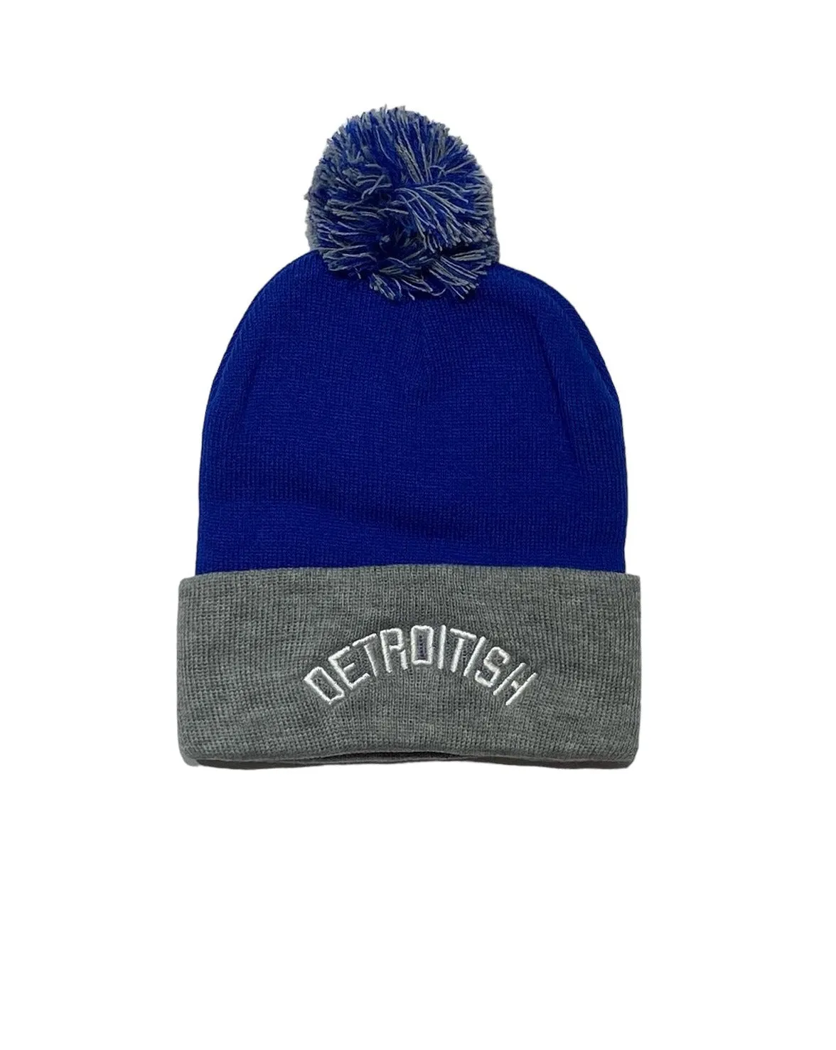 Ink Detroit - Detroitish Sustainable Pom Knit Beanie - Royal Blue and Silver