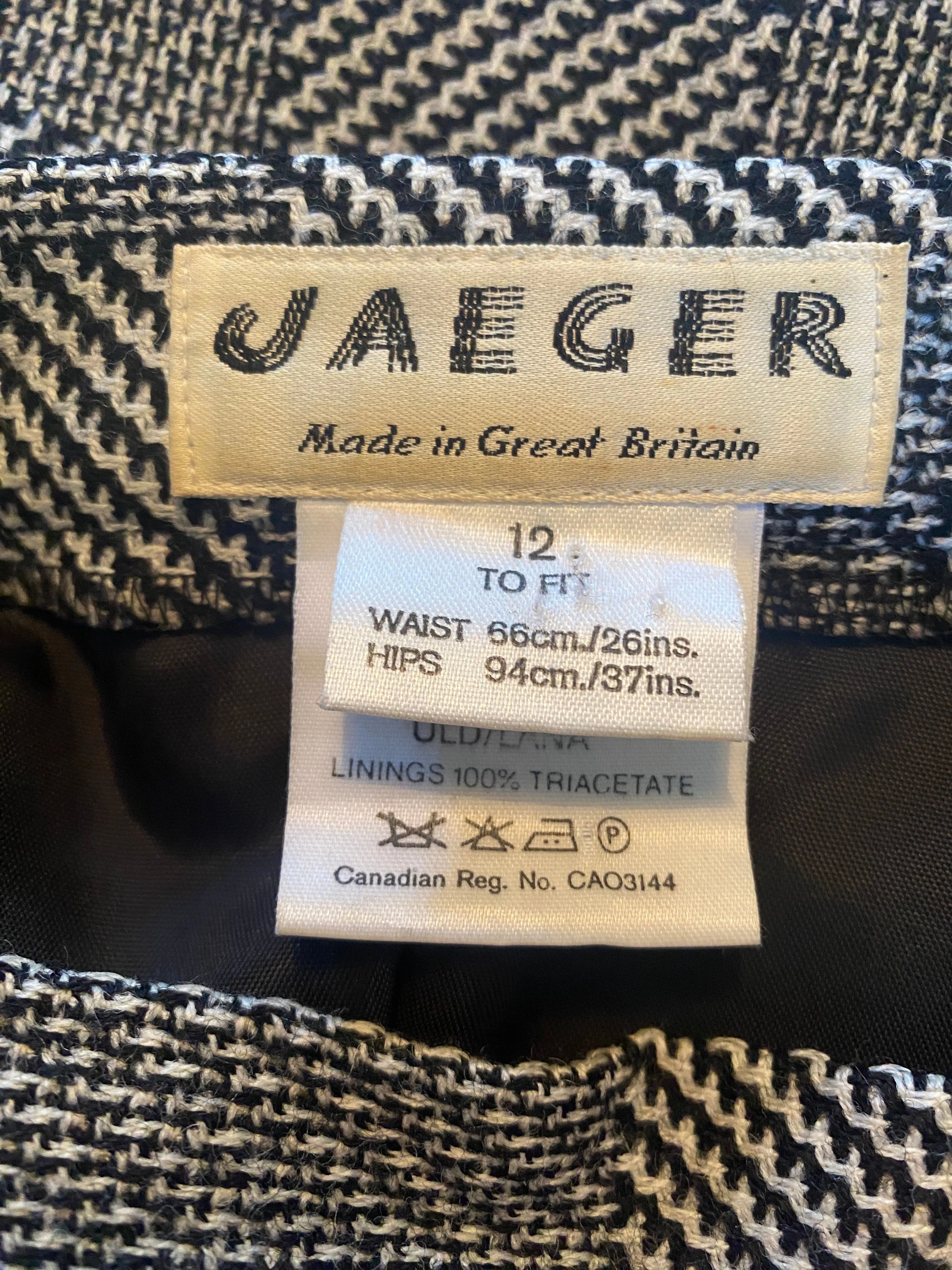 Jaeger Vintage Black and White Check Wool Skirt UK Size 8