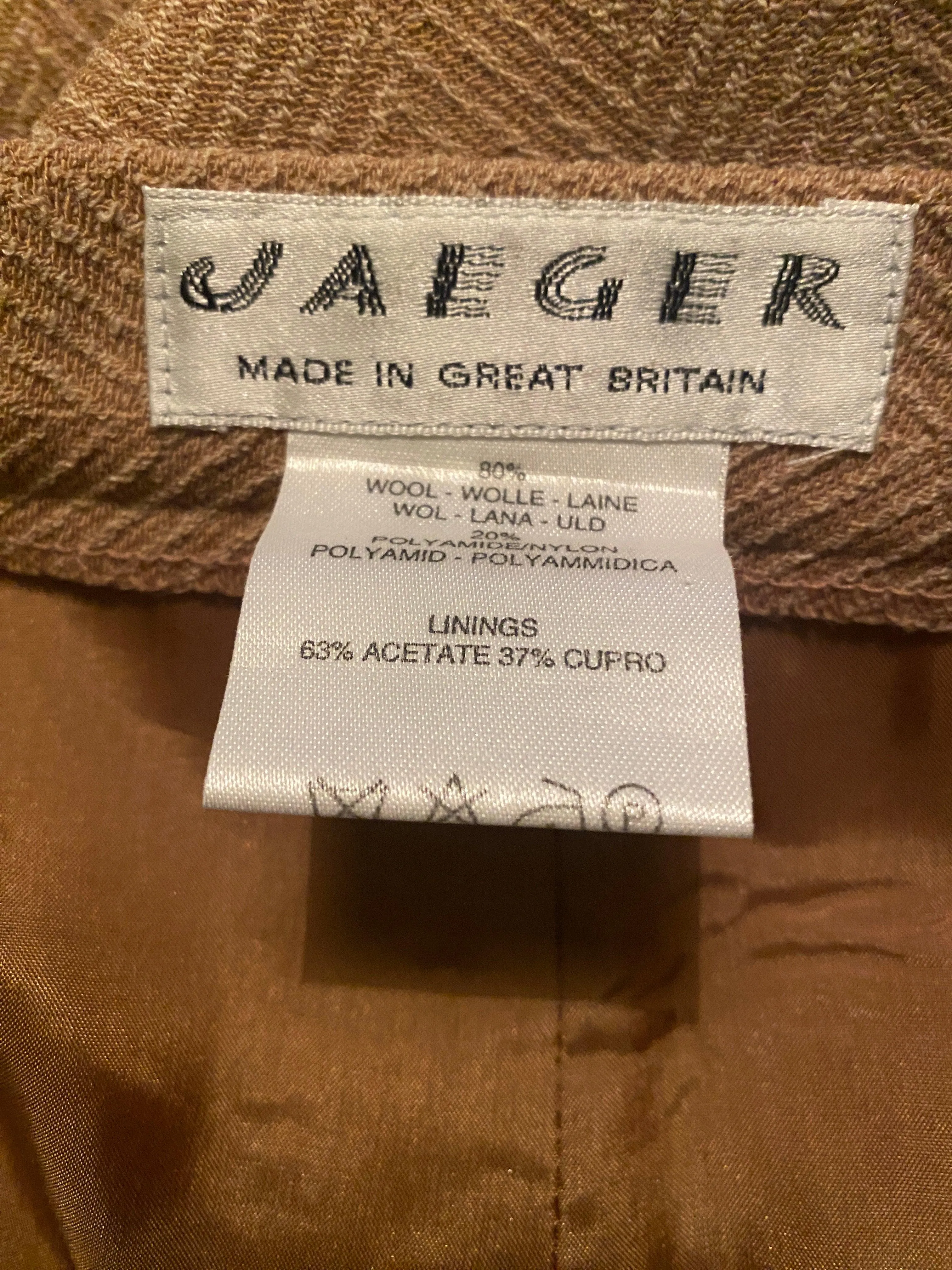 Jaeger Vintage Wool Skirt Chevron Pattern Coffee UK 8