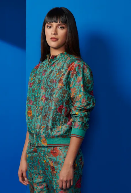 Janbaaz Bomber Jacket Silk Brocade Aqua