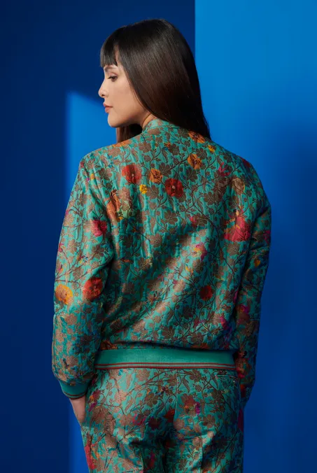 Janbaaz Bomber Jacket Silk Brocade Aqua