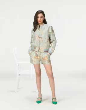 Janbaaz Bomber Jacket Silk Brocade Ice Blue